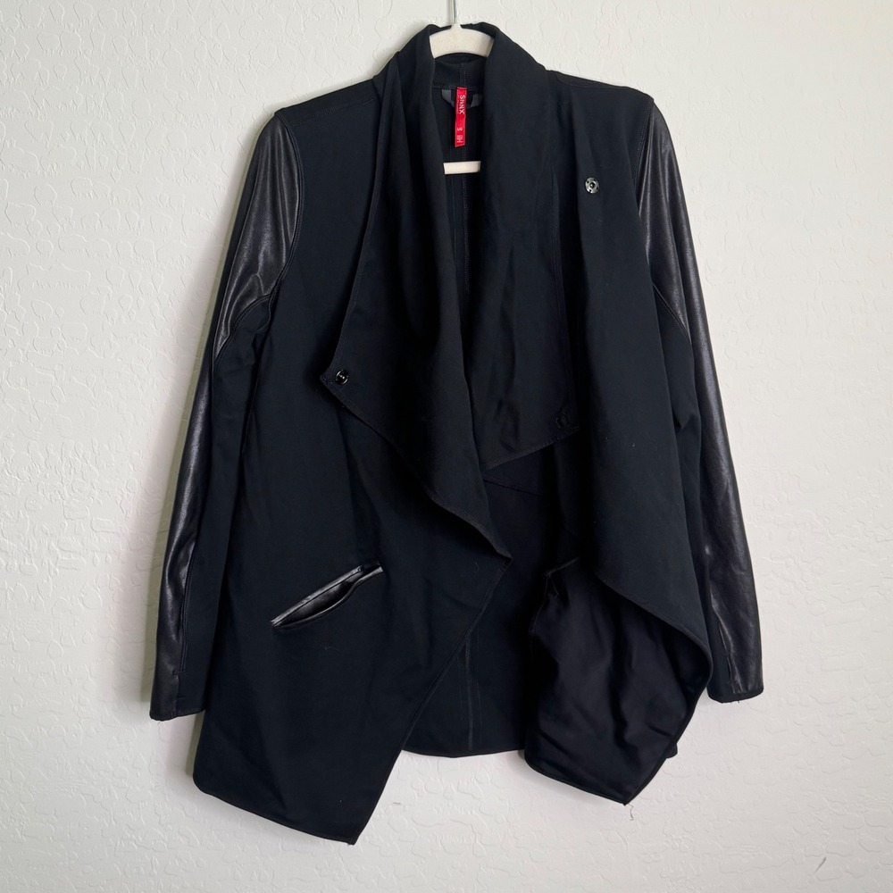 Spanx Womens Spanx Drape Front Jacket Size Large Leather Trim Office Fall